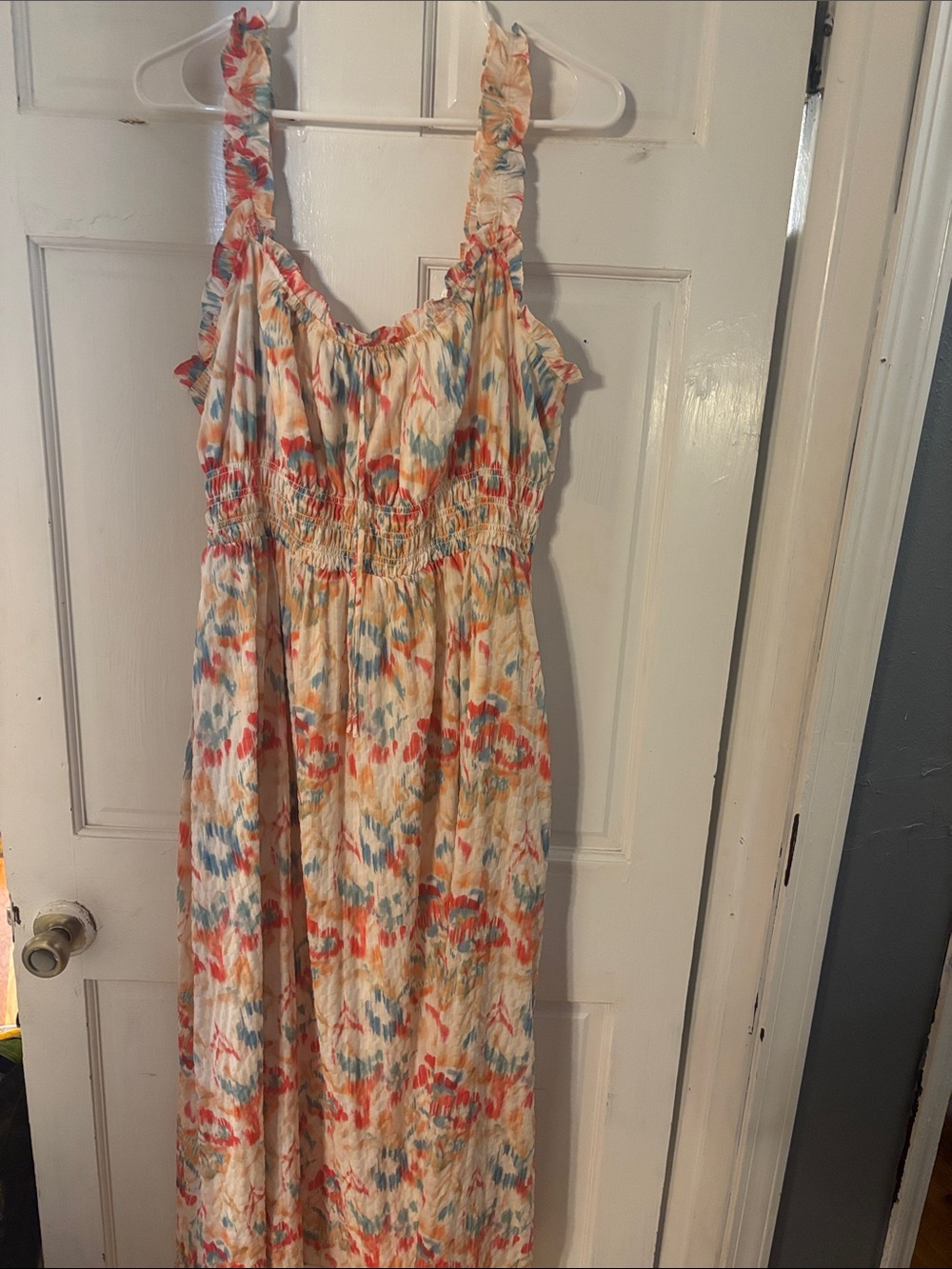 Lucy Paris Cream Maxi Dress with Coral & Blue Floral Print